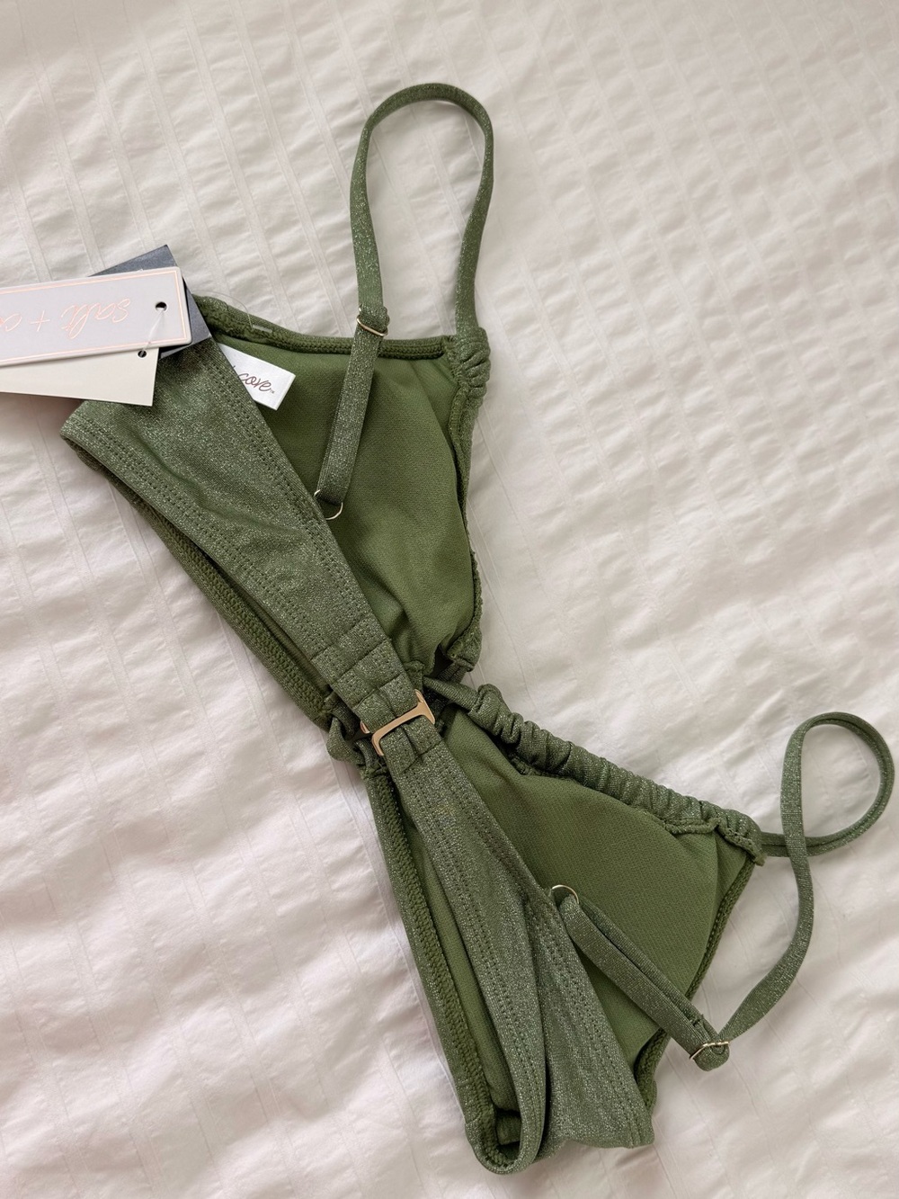 Salt + Cove Olive Green Shimmer Ruched Triangle Bikini Top Size M NWT - Picture 4 of 5